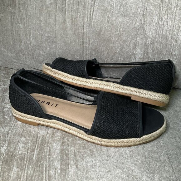 Esprit Flat Espadrille Open toe Black Sandals Size 9.5 EUC casual shoes preppy - Picture 10 of 10